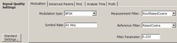 Analysis of digitally modulated signals requires entering the modulation type, symbol