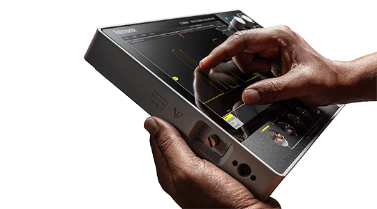 Intuitive touchscreen portable oscilloscope with simple front panel and controls