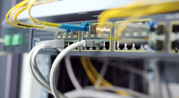 A Network switch with multiple Ethernet cables connected