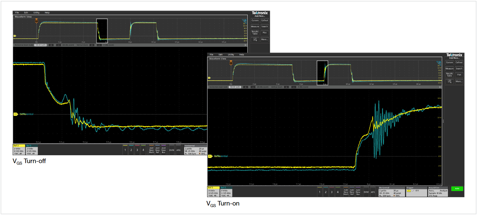 Differential Probe (blue trace) vs. IsoVu Optically Isolated Probe (yellow trace)